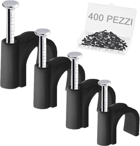 400pz Fermacavi a Chiodo, 4 Dimensioni (4mm 6mm 8mm 10mm) Fermacavi Durevoli a Chiodo Rotondo, Fermacavi Ordinati per Cavi, Pin, Chiodini per Cavi per Ethernet, Cavi Elettrici, Fili