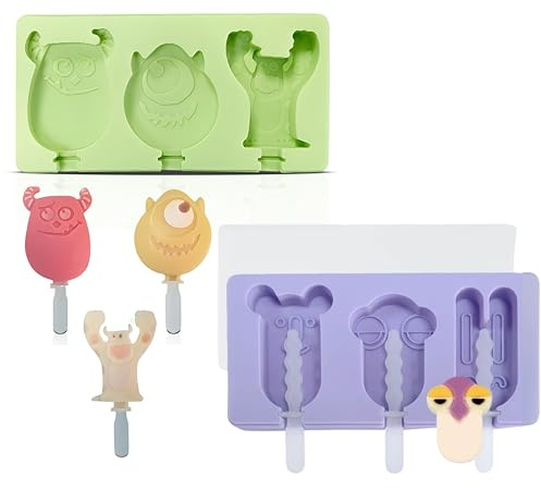 Ktchnhlprz Eis am Stiel Form 2er-Set, Eisform, Stieleisform, Eis selber machen, süße Figuren & Monster, wiederverwendbare Stiele, Kinder, DIY, perfekt für den Sommer