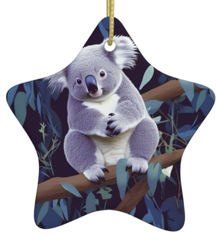 Star Shape Christmas Tree Ceramic Hanging Lovely Koala Christmas Tree Ornaments Double-Sided Printed Christmas Pendants for Xmas Family Party Holiday Decor