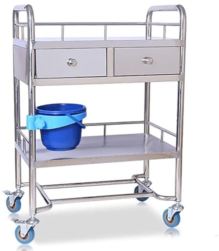 ENWYTE Edelstahl Servierwagen Medizinischer Wagen Aus Edelstahl Mit Zwei Schubladen Gewerbliche Werkbank Für Büro Restaurant Hotel Und Krankenhaus(66X44X86cm)