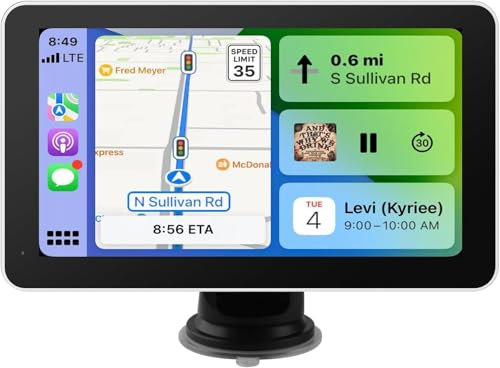 AWESAFE Pantalla 7” de CarPlay/Android Auto/Mirror Link Inalámbrico, Radio Portátil para Coche, Admite Bluetooth/Siri/USB/TF/AUX