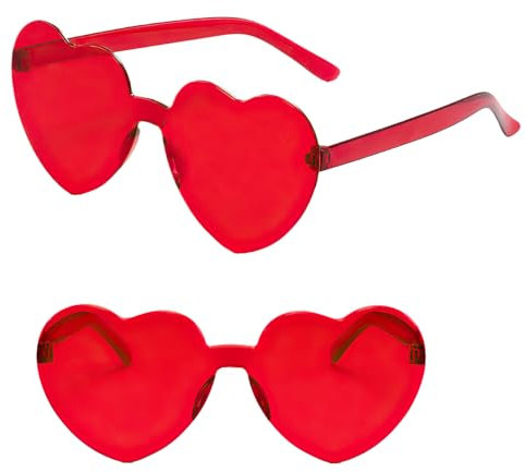 HFMYGS 2 Stück Randlose Herz Brille, Amor KostüM Damen, Valentinstag Herz Sonnenbrille Rot, Damen Love Shaped Sunglasses, Love Brille Retro Partybrille für Valentines Party, Faschingsparty