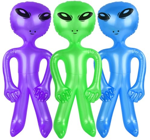 3 Stück Alien aufblasbar, 45 CM Halloween Alien aufblasbar, Alien Partydekorationen, Alien Ballon, Aliens Aufblasbares Spielzeug für Halloween Alien Party Dekorationen Geburtstag, Blau Grün Lila