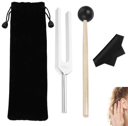 528hz Tuning Fork with Silicone Hammer and Bag, Tuning Forks for Healing, Tuning Fork Medical, Healing Instruments, For Chakra Hammer Ball Diagnostic, Medical Sound Healing/Meditation Tool