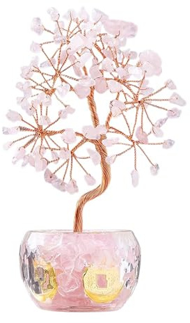 Arbre d'améthyste, arbre à argent Feng Shui Bonsai, cristal de pierre naturelle de guérison, décoration de l'habitat, décoration du bureau à domicile (Quartz Rose)