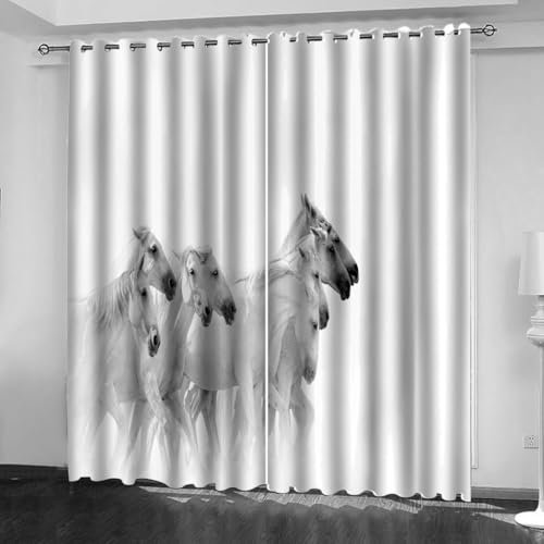 Blickdichte Vorhänge Kinderzimmer 3D Weiße Tierherde Von Pferden Thermovorhang Kälteschutz Gardinen Mit Ösen Vorhang Wärmeisolierend 160x200 Cm Verdunklungsvorhänge Wohnzimmer Schlafzimmer Modern