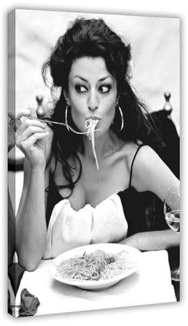 LITGY Poster auf Leinwand, Motiv: Schöne Frauen, die Spaghetti essen, Schlafzimmer-Dekor, Sportlandschaft, Büro, Raumdekoration, Geschenk, Rahmen-Stil, 30 x 45 cm