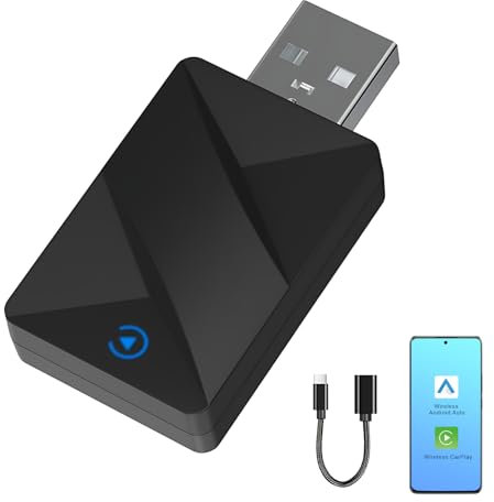 SIGANDG Adaptador inalámbrico CarPlay 2025 Upgrade CarPlay Wireless Adapter USB C/A Plug and Play Adaptador CarPlay Compatible con iOS 10+/Android 11+