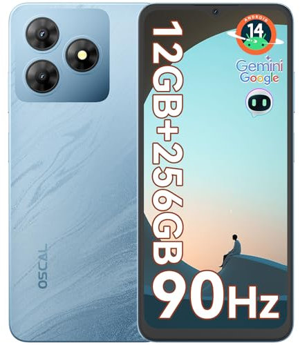 OSCAL Mobile Phones, FLAT 2 Android 15 Phone(2025 Second Generation),Gemini AI 4G Phone,5000mAh, 12(4+8)+256GB/2TB TF Octa Core,90Hz,6.56 HD+ Screen, Dual Sim Unlocked/GPS/Face/Fingerprint ID-Blue