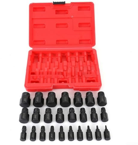 Kit professionale di 25 estrattori per viti in metallo esagonale con custodia per tubi filettati danneggiati, viti rotte, varie misure 1/8-7/8