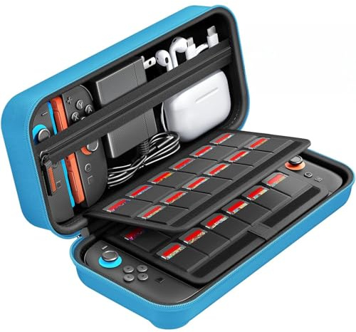 daydayup Switch 2 Carry Case Compatible with Nintendo Switch 2, with 24 Games Cartridges Protective Hard Shell Travel Carrying Case Pouch for Switch 2 Console & Accessories (Blue, Nintendo Switch 2)