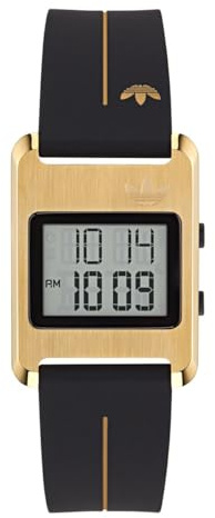 adidas Retro POP Three Unisex Digital Armbanduhr, Quarz, Edelstahl, 31 mm, Silikonarmband, Schwarz, 3 bar, Digital LED-Display, AOST25534