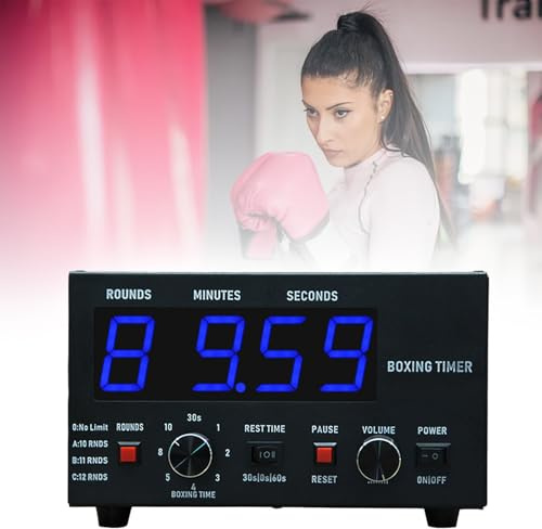 Temporizador de Intervalos de Boxeo Clásico Temporizador Profesional de Gimnasio con Pitido Temporizador Portátil de Entrenamiento de Boxeo con Pantalla LED 1-12 Rondas de Desafío Temporizador (Blue )