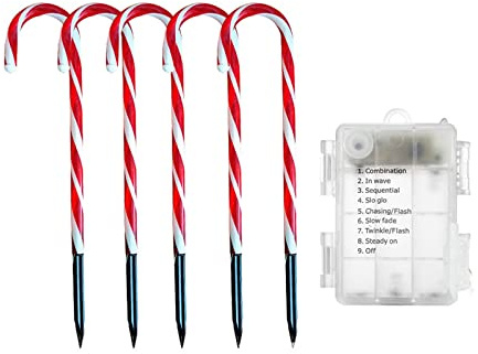 Weihnachtliches Zuckerstangen-Lichter-Set mit LED-Solar- oder batteriebetriebenem Licht, Landschaftslampe für drinnen und draußen, Garten, Rasendurchgang
