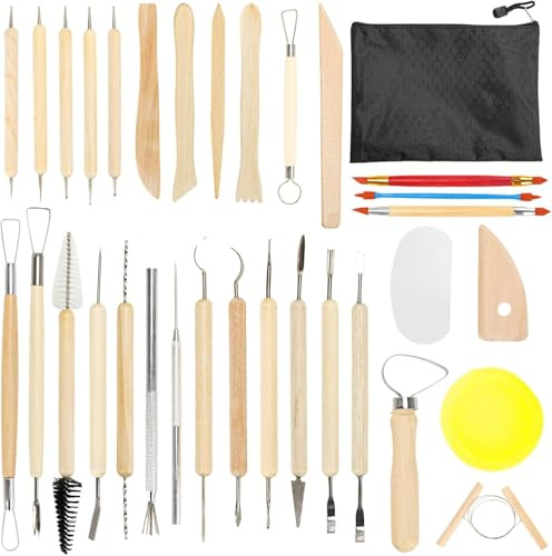 Yooyan Töpferwerkzeug Set 32 - Modellierwerkzeug Ton, Töpfer Werkzeug, Ton Werkzeug Set für Anfänger und Experten, inklusive,hochwertige Pottery Tools für Keramik und Kunsthandwerk