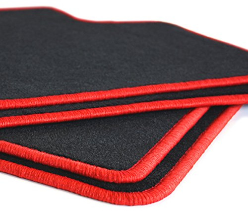 Auto Fußmatten Schwarz Nadelfilz Rand rot passend für VW UP UP! 2011-2023 mit Halter rund – 4-teiliges Set | Made in Germany