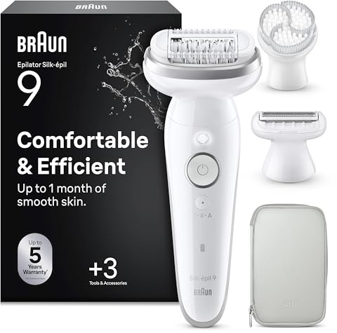 Braun Silk·épil 9 Elektrischer Epilierer für Damen, mit Trimmerkamm, Peeling-Bürste und Hülle, Haarentfernung, Rasur und Trimmen, Verwendung trocken und nass, weiche und langlebige Haarentfernung, 9