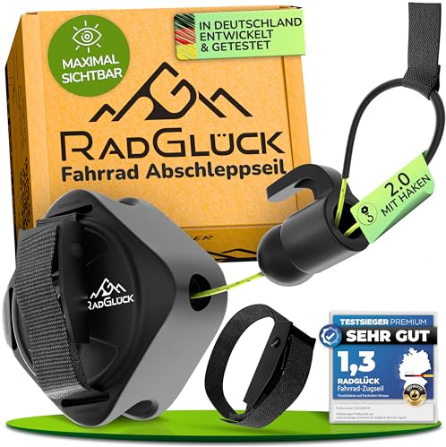 RadGlück Cuerda de remolque para bicicleta con gancho de 2,4 m de nailon Kevlar | Sistema de remolque para niños y adultos de hasta 120 kg – Ideal para excursiones familiares, MTB y asistencia en