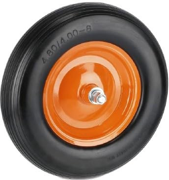 HERO Schubkarrenrad 4.80/4.00-8 Vollgummi, pannensicher, 16 mm Achsloch | Pannensicheres Ersatzrad, 16 mm Achsloch, PU Reifen für Schubkarre & Gartenwagen, inkl. Universal Achssatz M10