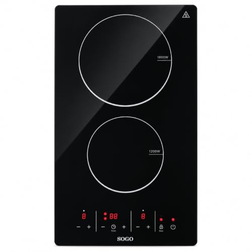 Placa Vitrocerámica 2 Zonas 3000W con Control Táctil – Cocina Eléctrica Empotrable, 9 Niveles de Potencia, Temporizador 99 min, Bloqueo Infantil y Apagado Automático