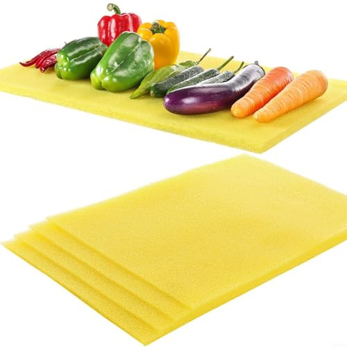 Entgoinggo Fridge Liner Vegetable Drawer Sponge Pad, Yellow, 10-Pack | Crisper Moisture Absorber, Foam Pads, Promote Freshness, Reduce Spoilage, Extend Produce Shelf Life