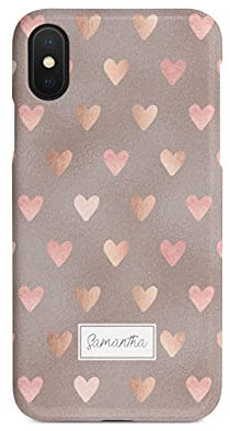 Personalised Compatible with iPhone X & Xs Tirita Hard Case Cover PRINTED GLITTER, NOT REAL GLITTER Marble Glitter Hearts Rose Gold Custom Initials
