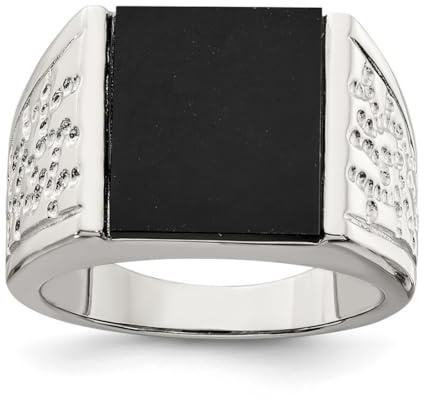 Herren-Ring aus 925er-Sterlingsilber, massiv, strukturiert, poliert, simulierter Onyx, 4,25 mm breit, US 10 | EU 62.5 | DE 20 | JP 20 | UK T 1/2, Edelstein Metall Silber, Onyx