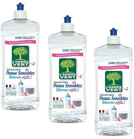 L'Arbre Vert Vaisselle Mains Peaux Sensibles Biberons 750 ml - Lot de 3 flacons