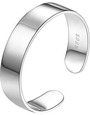 PROSILVER Damen Herren Ring - 925 Sterling Silber Offener Ring 5mm breit hochglanzpoliert Band Ring verstellbar Schmuck Accessoire für Jahrestag Geburtstag