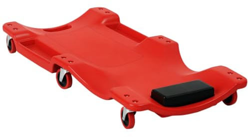 DURHAND Mechanic Vehicle Creeper Under Car Repair Padded Headrest Red | Rolling Moulded Workshop Garage Assistance, Tool Tray