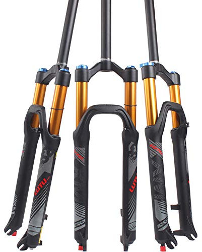 BUCKLOS LUTU 26/27,5/29 Air MTB Federgabel, Rebound Adjust Straight Tube 28,6mm QR 9mm Travel 120mm Manual/Crown Lockout Mountainbike Gabeln, ultraleichtes Gasschock XC Fahrrad (Schwarzgold, 27,5)
