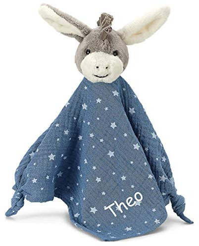 Sterntaler Kuscheltuch/Schmusetuch Bestickt mit Namen für Baby & Kinder (Jungen) personalisiert Esel Emmi Serie 2020 Blau