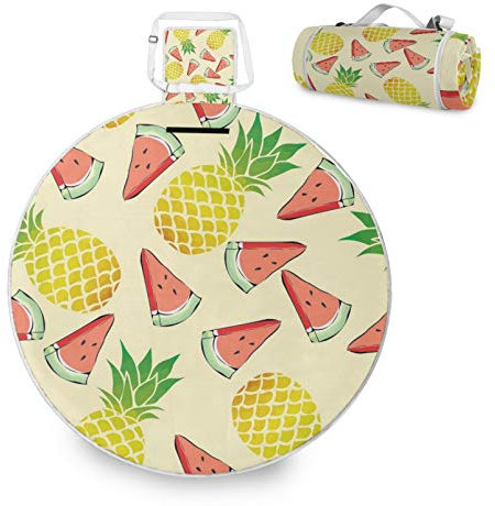 RELEESSS Runde Picknickdecke Obst-Ananas Wassermelone Faltbar Wasserdicht Indoor Outdoor Teppich Matte f¨¹r Strand Reisen Camping Wandern Park Aktivit?ten
