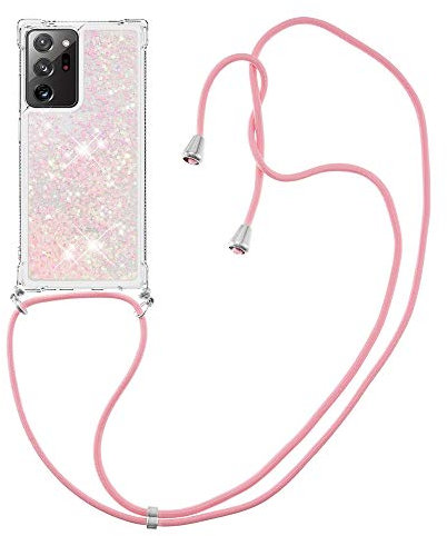 MRSTER Handykette Kompatibel mit Samsung Galaxy Note 20 Ultra, Glitzer Flüssig Bewegende Treibsand Handyhülle mit Necklace mask Lanyard Schutzhülle für Galaxy Note 20 Ultra. LP Star Pink