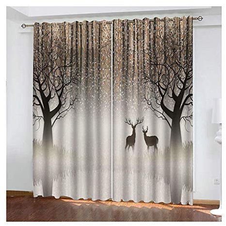 Bishilin Vorhänge Verdunklung mit Ösen 214x214CM, Gardinen Blickdicht 2er Set Wald Hirsche Verdunkelungsvorhänge Kinderzimmer Schlafzimmer Wohnzimmer