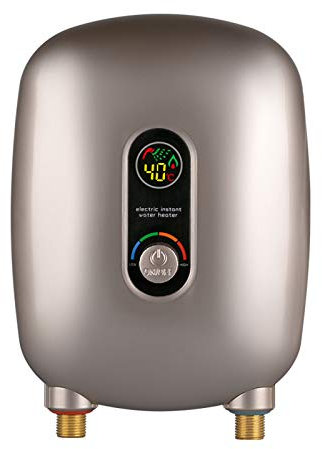 Acesunny Elektrischer Durchlauferhitzer 6500W 220V Mini Temperatur Sofort Warm für Haus Bad Küche Klein Sofortige Elektronisch Tankless Durchlauferhitzer für Küche (Goldener Knopf)