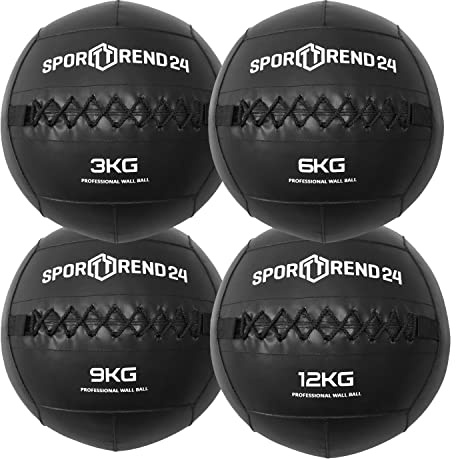 Sporttrend 24® Wall Ball 3kg, 4kg, 5kg, 6kg, 7kg, 8kg, 9kg, 10kg, 12kg in schwarz | Gewichtsball, Trainingsball, Gewicht, Ball, Bälle, Fitness (Schwarz, 3kg+6kg+9kg+12kg)
