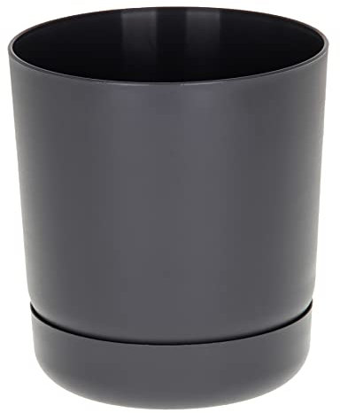 Satina Indoor Plant Pots, 5 sizes, 10 colours – Dark Grey Plant Pot with Drainage Holes and Matching Saucer for All Houseplants – Modern Home Decor Round Flowerpot Stand (20 cm, Anthracite)