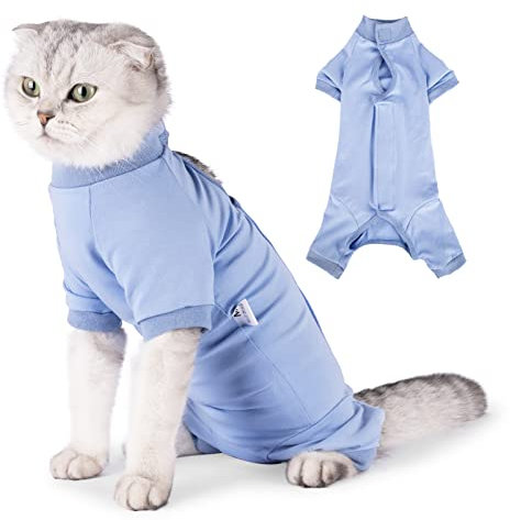 LIANZIMAU Katzenbody Nach Op Katzen Body Für Katzen Operation Langärmlige Einteiler Katzenbekleidung E-Halsband Alternative
