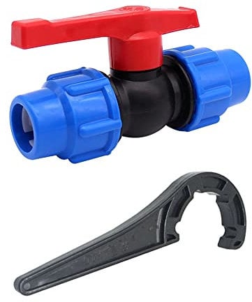 Ball Valve Connector, MDPE Irrigation Pipe Fittings Valve, Plastic Ball Valve Shut-Off Stop Tap Valve for Water Pipe Compression Fittings (25mm with Wrench)