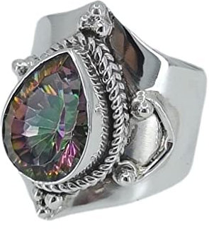 Navya Craft 925 Massives Sterlingsilber Mystic Topaz Handmade Damen Ring Größen 14 bis 22