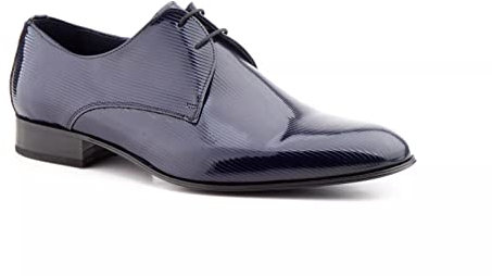 Carlo Garelli Scarpe Uomo Derby Pelle di vernice, con lacci, Suola in pelle, blu, 43 EU