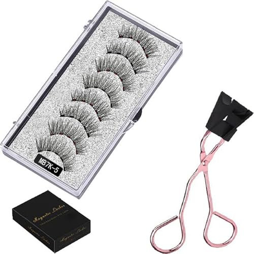 BSLVWG Magnetische Wimpern ohne Eyeliner Wiederverwendbare falsche Wimpern Natural Look 3D Effekt Wasserdichte gefälschte Wimpern Set mit Applikator (2 Paare) (07)