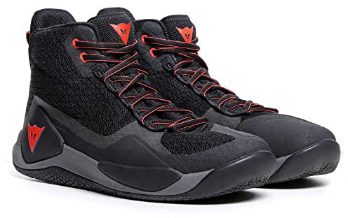 DAINESE - Atipica Air 2 Shoes, Scarpa da Moto Estiva, Tessuto in Mesh, Rinforzi Protettivi, Suole Asimmetriche Groundtrax, Scarpe Moto da Uomo, Nero/Rosso Fluo, 47