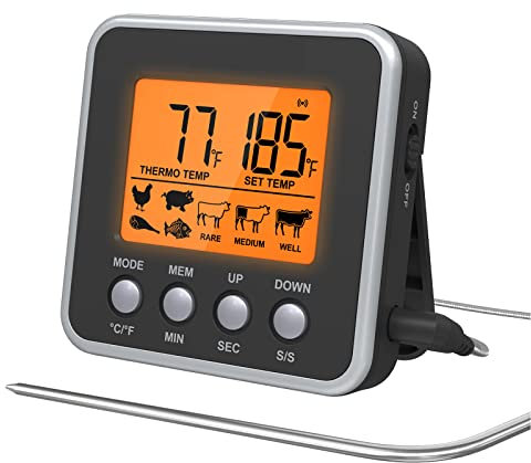 Thermomètre de cuisson numérique - Thermomètre à viande - Thermomètre de cuisine - Thermomètre de cuisson de 0 °C à +300 °C - Testeur de température pour viande avec fonction d'alarme pour barbecue,