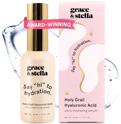 grace & stella - Hyaluron-Serum Hochdosiert und Vegan, Hyaluronsäure Gesicht-Serum, Feuchtigkeitspflege, Anti-Aging Serum mit Pumpspender, Boosted Collagen, Microneedling Serum [50 ml]