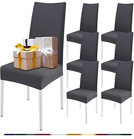 FIGOOO Stuhlhussen 6er Set Stretch Stuhlhussen für Esszimmerstühle Elastisch Moderne Universal Stuhlbezug für Restaurant Hotel Bankett Party Deko(Grau,6er Set)