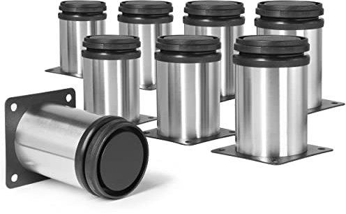 Masendelk 3 Zoll Metall Möbelbeine Edelstahl Verstellbare Beine Silber Tischbeine Runde Schrankbeine für Couchtisch Schrank Schreibtisch Sofa Regale, 8 Stück