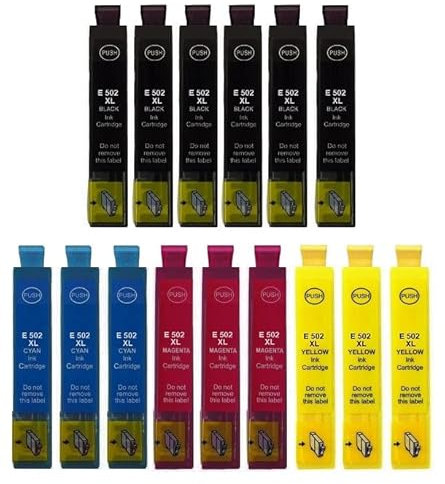 15 kompatible Druckerpatronen 502XL - 6 x Black, je 3 x Cyan, Magenta, Yellow kompatibel mit Epson Expression Home XP-5100, 5105, 5115, 5150, 5155, Workforce WF-2800, 2860, 2865, 2880