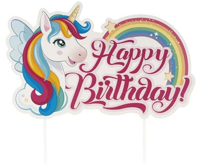 dekora - Kuchendeko Geburtstag | Happy Birthday Cake Topper Einhorn Tesia aus Papier - 17,5 x 15 cm